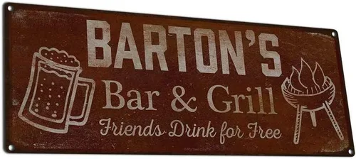 Vista 86 de Adam's Bar and Grill Friends Drink for Free, cartel de aluminio de 5.75 x 15.5 pulgadas, accesorios personalizados para bar y decoración de pared