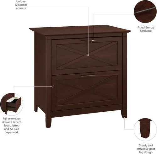 Vista 5 de Bush Furniture Key West – Archivador lateral con 2 cajones, color cereza