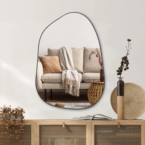 Vista 10 de PERFNIQUE Espejo de pared irregular asimétrico, pequeño espejo negro de 16 x 12 pulgadas para baño, dormitorio, sala de estar, entrada, decoración