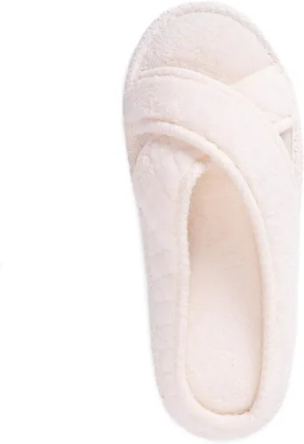 Vista 5 de MUK LUKS Zapatillas Ada de chenilla con banda cruzada para mujer, color blanco margarita Blanco (Daisy White)