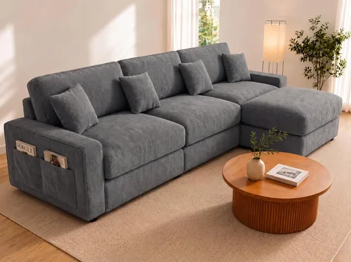 Vista 14 de WEUP Sofá modular en forma de L de 114 pulgadas, sofá nube de gran tamaño con otomana móvil, cómodo sofá de felpilla con almohada, bolsillos Verde