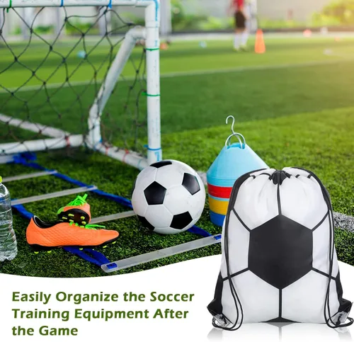 Vista 4 de Reginary 18 bolsas de fútbol con cordón y 18 pulseras de fútbol a granel, bolsas de regalos de fútbol, mochila con cordón ajustable, trenzada