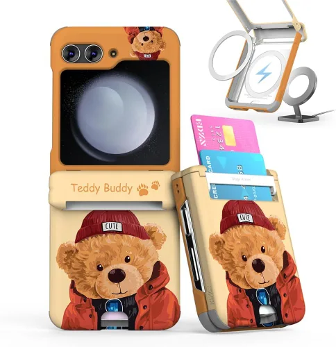 Vista 52 de para Galaxy Z Flip 5 Funda con 2 ranuras para tarjetas, funda rígida delgada y resistente con protección de bisagra, funda completa con protección