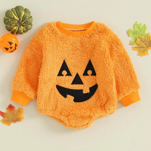 Vista 2 de Mameluco de manga larga para bebé, niña, niño, Halloween, overol de fantasma, mameluco de una pieza con capucha para otoño e invierno