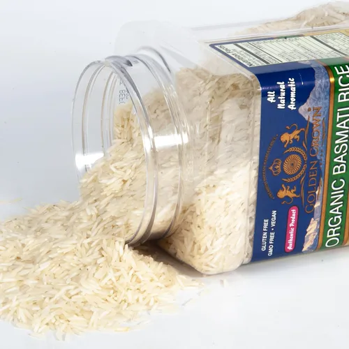 Vista 5 de Golden Crown Basmati Rice - Tarro de 32 onzas (2 libras) Arroz blanco de grano largo Sabor increíble, comidas saludables y olor aromático
