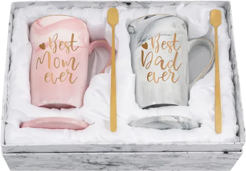 Vista 10 de YHRJWN Los mejores regalos para mamá y papá, Tazas para mamá y papá, Mejor taza de café para padres, Regalos de Navidad para padres de hija e hijo