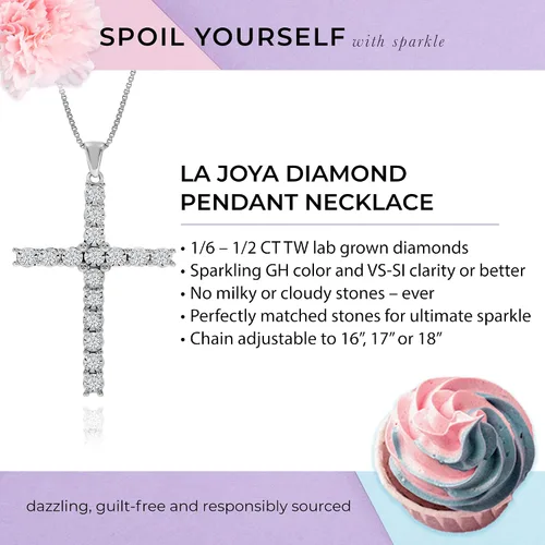 Vista 4 de La Joya Collar de cruz de diamante cultivado en laboratorio para mujer, colgante de cruz de diamante TW de 16-12 quilates en plata de ley 925