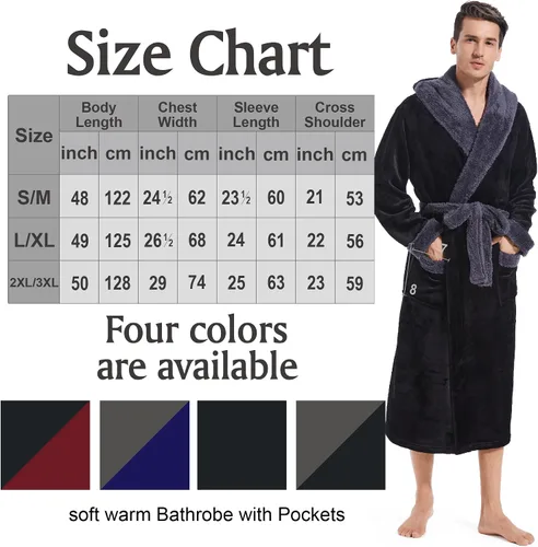 Vista 5 de Inner Wish Bata con capucha para hombre, bata de baño larga de felpa, acogedora y cálida, bata de spa con bolsillos