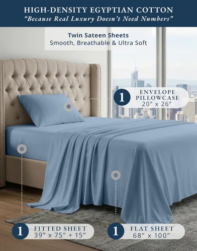 Vista 355 de LANE LINEN - Sábanas individual 100% algodón egipcio suave, cómodo y grueso de calidad de hotel, costuras reforzadas totalmente elásticas, sin