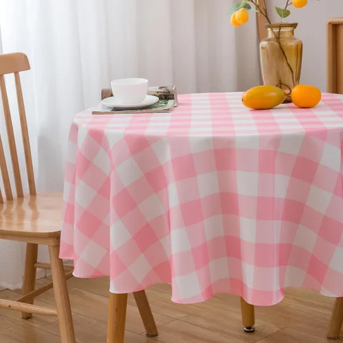 Vista 5 de Mantel Redondo Rosa de 60 Pulgadas Mantel a Cuadros Gingham - Cubierta de Mesa de Poliéster Rosa y Blanco a Cuadros Plaid Reutilizable Resistente al
