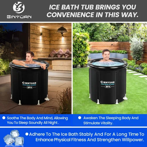 Vista 3 de BINYUAN Bañera de hielo XL para atletas con cubierta de 99 galones, tina de inmersión fría para recuperación, piscina de baño de hielo portátil