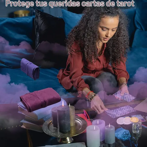 Vista 7 de El kit de 3 piezas de bolsa de tarot contiene caja de almacenamiento de cartas de tarot de terciopelo y moneda para tomar decisiones, bolsas de tela