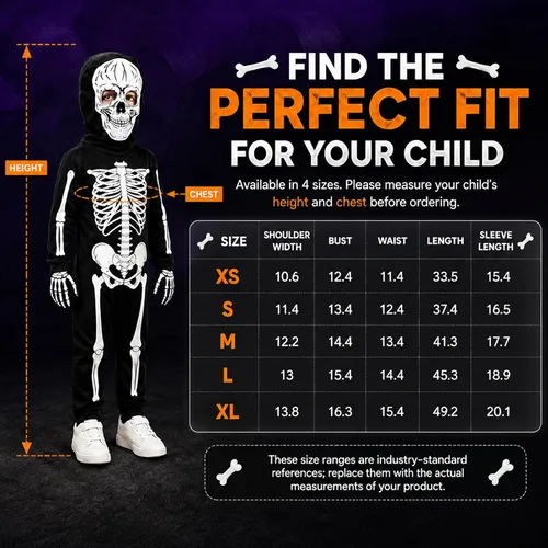Vista 5 de Disfraz de Halloween con estampado 3D de esqueleto para niños