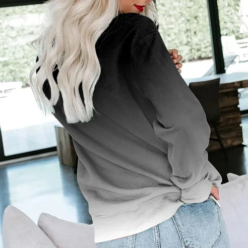 Vista 3 de SHAOBGE Sudadera de otoño con cuello redondo para mujer, ligera, casual, de manga larga, de gran tamaño, linda sudadera con capucha