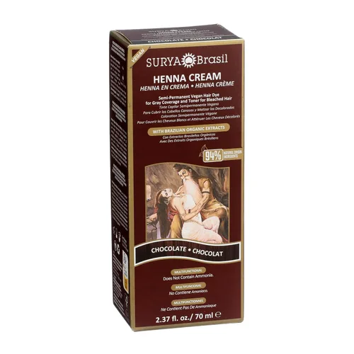 Vista 4 de Surya Brasil Henna Cream Chocolate - 94% de ingredientes naturales, vegano, libre de crueldad, ecológico, color de cabello semipermanente