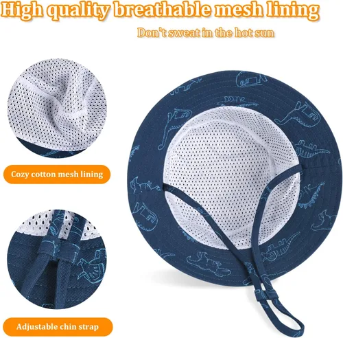 Vista 3 de Sombrero de sol para bebé, para verano, playa, protección solar UPF 50+, sombrero de ala ancha para niños pequeños