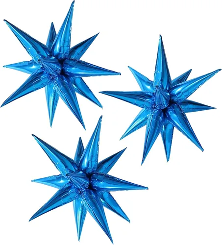 Vista 19 de 3 globos de aluminio con forma de estrella de explosión 3D de 26 pulgadas, globos de aluminio negro con forma de cono de estrella para cumpleaños