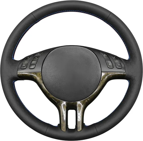 Vista 4 de MEWANT Funda de volante de cuero genuino para BMW Serie 3 E46 E46 X5 E53 DIY Protector de volante