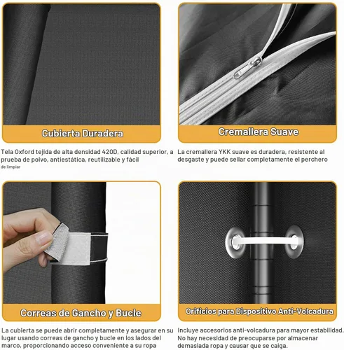Vista 7 de H50C Perchero Extra Grande con Cubierta, Armario Portátil Independiente, Percheros de Ropa Cubiertos para Colgar Ropa, Perchero Resistente, Armario