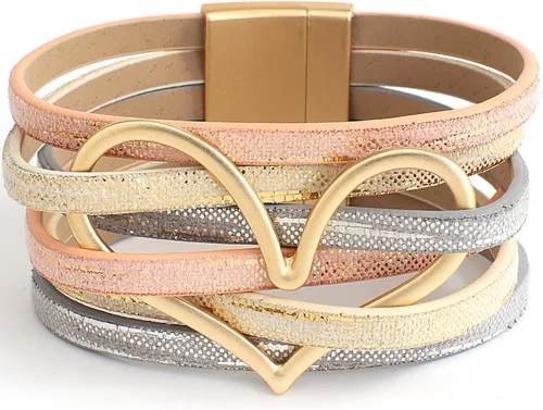 Vista 5 de hotoo Pulseras apilables de cuero con dije de corazón para mujer, pulsera de amor de moda, joyería de Navidad, aniversario de cumpleaños