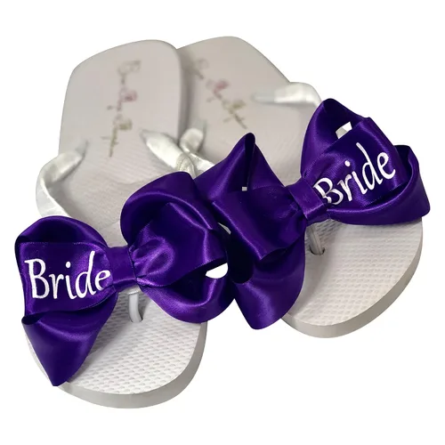 Vista 4 de Gold Bride Glitter Bling Bow Flip Flops for the Wedding
