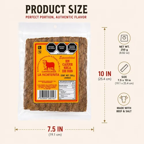 Vista 8 de La Norteñita Machacado Carne Seca Laminada 8.82 oz Jerk Bocadillos de carne con alto contenido de proteínas, auténtico sabor norteño, aperitivos