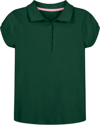 Vista 11 de Nautica Camisa polo de manga corta para uniforme escolar para niñas, cierre de botón, tela de piqué suave