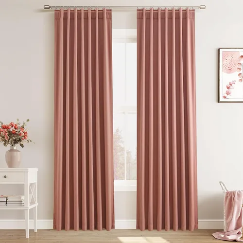 Vista 75 de Joywell - 2 cortinas de lino 100% opacas, con bolsillo para cortinero, trabilla trasera, cinta para ganchos y anillas con clip, con aislamiento