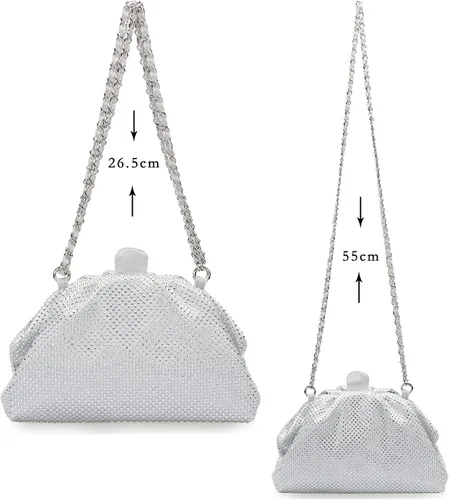 Vista 8 de Bolso de mano con marco de cristal con diamantes de imitación, bolso de embrague plisado para mujer