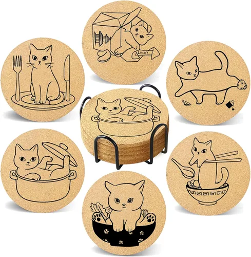 Vista 15 de Posavasos para Bebidas con Soporte Juego de 6, Lindos Posavasos de Animales al por Mayor para Regalos de Inauguración de Casa para Parejas de Nuevo