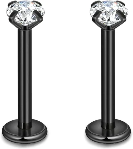 Vista 23 de CANDYFANCY Pendientes de 16 g, 2/3/4 mm, con circonia cúbica, triple hélice delantera, para cartílago de la oreja, Tragus, piercing de labio 16