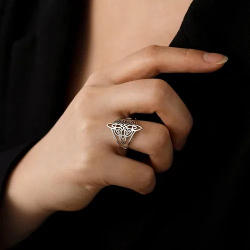 Vista 7 de Dreamtimes Anillo de nudo de bruja para mujer, anillos de barra de acero inoxidable, anillo de nudo de bruja celta, cuaternario, anillo de brujería