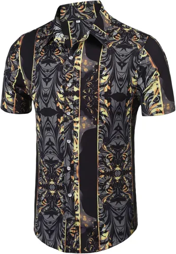 Vista 2 de Daupanzees Camisa de vestir con estampado de diseño de lujo de manga corta para hombre