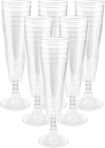 Vista 3 de Hedume Paquete de 100 copas de champán, copas de champán desechables de plástico transparente de 5 onzas, juego de flauta de tostado para mimosas