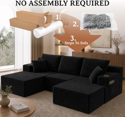 Vista 4 de Sofá modular modular en forma de U de 103 pulgadas con 2 otomanas Negro