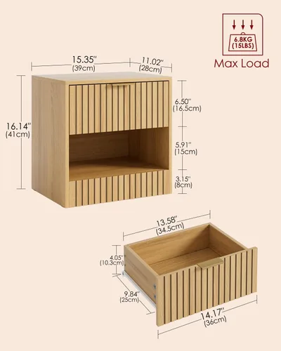 Vista 2 de Mesita de noche pequeña, mesita de noche moderna, mesita de noche con cajón y estante abierto, diseño de cubo, mesa auxiliar pequeña