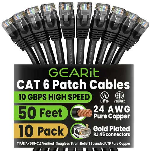 Vista 70 de GEARit Paquete de Cables Ethernet Cat 6 - Paquete de 20 Cables de Conexión Ethernet Cat6 de 1 pie Cable de Conexión de Red RJ45, Conectores
