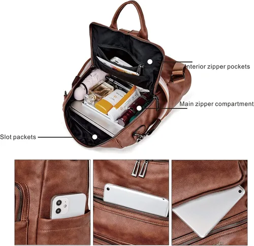 Vista 22 de OPAGE - Mochila de cuero para mujer, con borla de moda, bolso de hombro, mochila grande, bolsa de viaje, gris, L