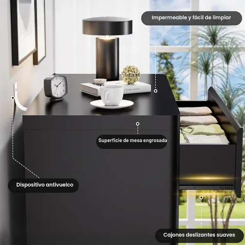 Vista 7 de Standifurno Cómoda negra de 56 pulgadas de alto para dormitorio, moderna acanalada con 6 cajones profundos, cómoda de madera con asas, perfiles Negro