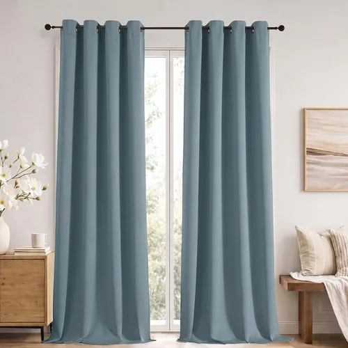 Vista 139 de Simplebrand Cortinas blancas puras de 96 pulgadas de largo para oscurecer la habitación, juego de 2 paneles para dormitorio/sala de estar, bloqueo