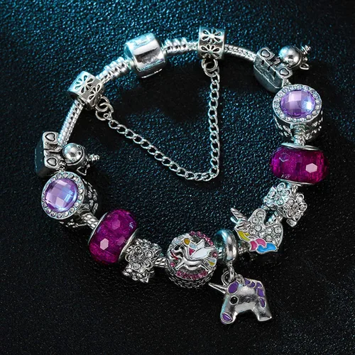 Vista 2 de Muerdou - Pulsera con dijes de mariposa y flor y cuentas de cristal de Murano para niñas y mujeres
