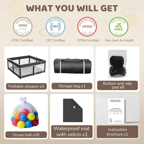 Vista 9 de Corralito plegable para bebés con tapete – Patio de juegos de 50 x 50 pulgadas para bebés y niños pequeños – Corralito portátil para interiores