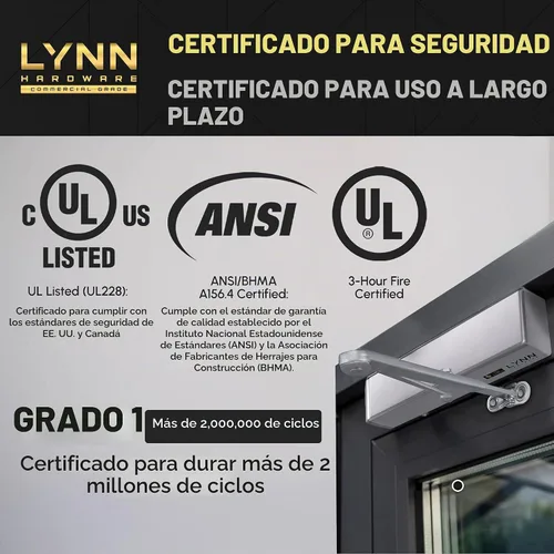 Vista 5 de LYNN HARDWARE Cierrapuertas automático extra resistente de servicio pesado (plateado) - Grado comercial, elección de contratistas, velocidad