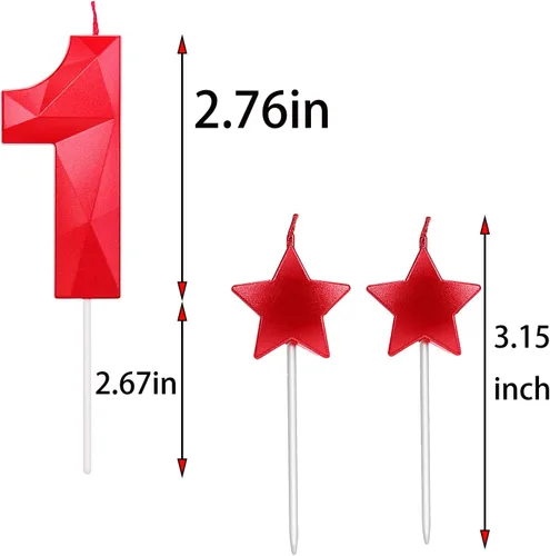 Vista 2 de Velas de primer cumpleaños y velas de corazón de estrella de 2.76 pulgadas para decoración de pasteles de cumpleaños, boda, aniversario, celebración