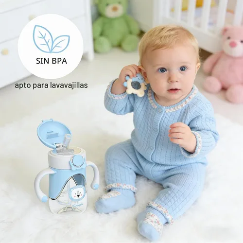 Vista 2 de Bunnytoo Vaso con popote con peso, 8 onzas, Tritan para niños pequeños con Azul