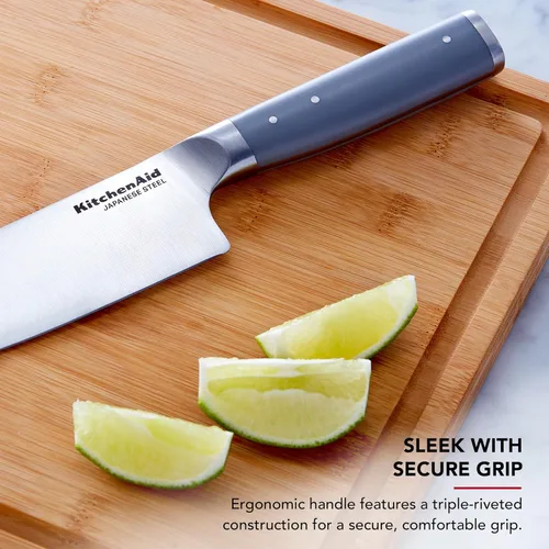 Vista 4 de KitchenAid Cuchillo de chef forjado gourmet con cubierta de hoja de ajuste personalizado, cuchillo de cocina afilado, hoja de acero inoxidable Gris