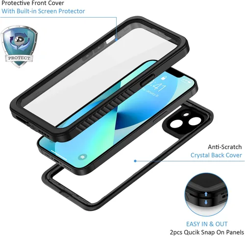 Vista 3 de Lanhiem Funda para iPhone 13 Mini, IP68, impermeable, a prueba de polvo, a prueba de golpes, con protector de pantalla integrado, cuerpo completo