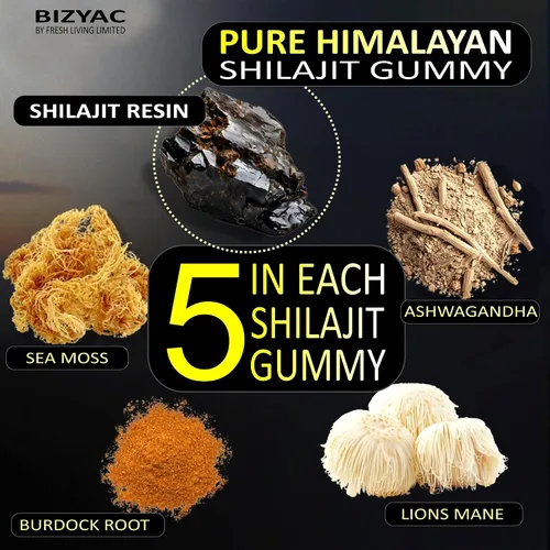 Vista 4 de Gomitas Shilajit orgánicas para hombres y mujeres con musgo marino y ashwagandha – 100% extracto del Himalaya con más de 105 minerales traza, raíz