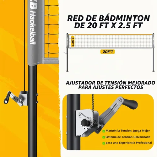 Vista 3 de Haokelball Badminton and Volleyball Net Set with Rackets for Backyard
