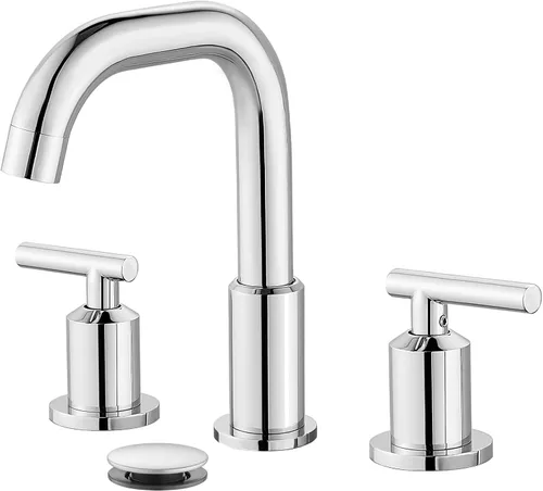 Vista 13 de gotonovo Grifo de lavabo de baño de 8 pulgadas, 3 agujeros, 2 asas, lavabo con drenaje desplegable con válvulas mezcladoras frías y calientes